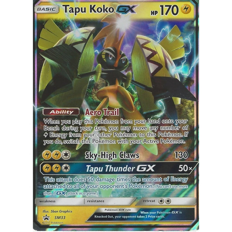 Pokemon Black Star Promo Card: TAPU KOKO GX - SM33 - HALF ART PRIME HO - Recaptured LTD Pokemon Black Star Promo Card: TAPU KOKO GX - SM33 - HALF ART PRIME HO - Recaptured LTD