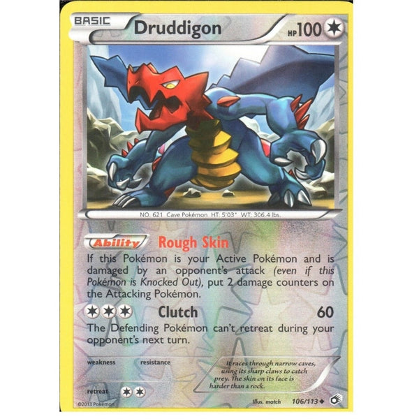 POKEMON Black &amp; White Legendary Treasures - DRUDDIGON 106/113 REV HOLO