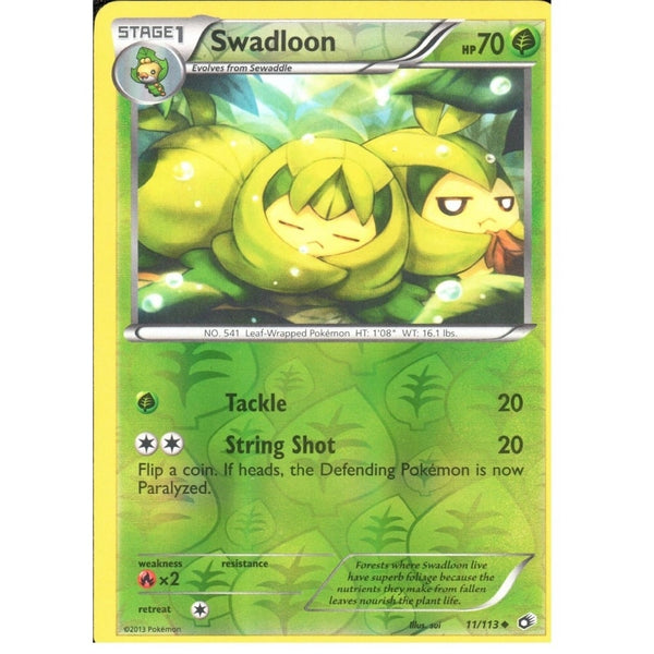 POKEMON Black &amp; White Legendary Treasures - SWADLOON 11/113 REV HOLO
