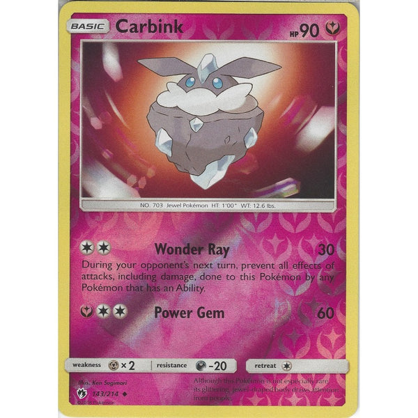 Pokemon Carbink - 143/214 - Uncommon Reverse Holo Card - SM8 Lost Thunder