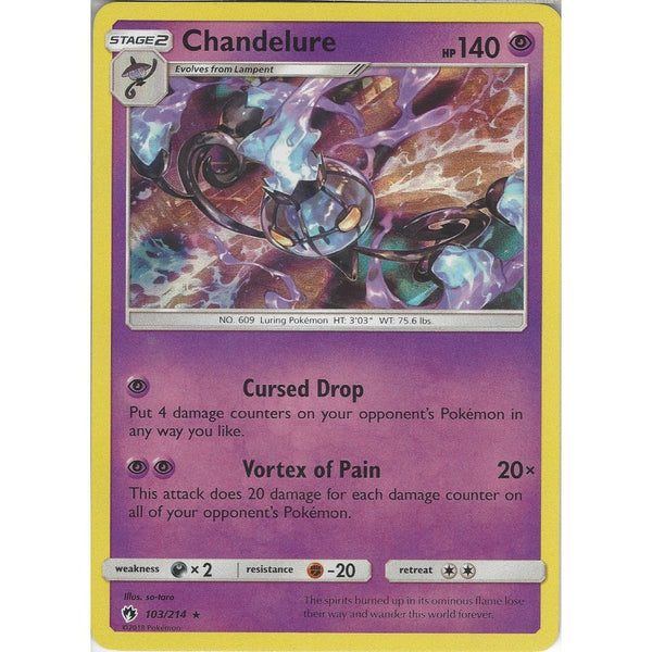 Pokemon Chandelure - 103/214 - Rare Holo Card - SM8 Lost Thunder
