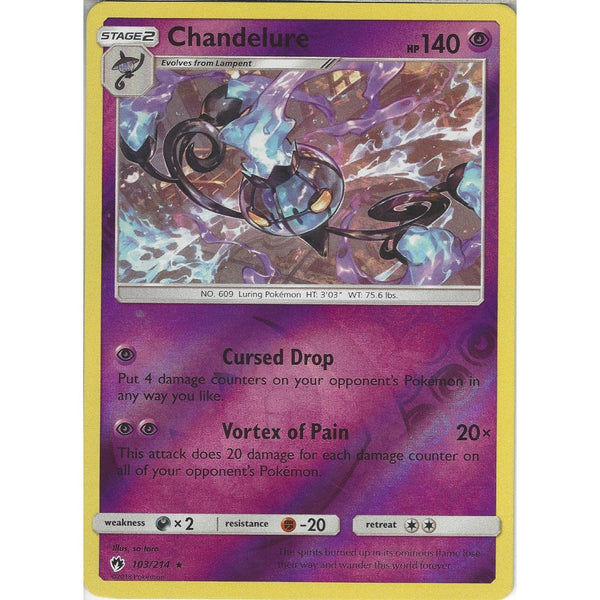 Pokemon Chandelure - 103/214 - Rare Reverse Holo Card - SM8 Lost Thunder