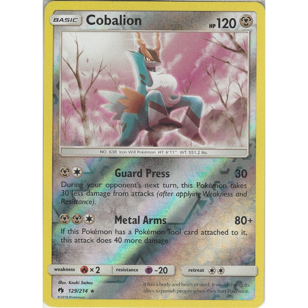 Pokemon Cobalion - 129/214 - Rare Reverse Holo Card - SM8 Lost Thunder