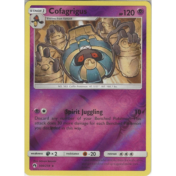 Pokemon Cofagrigus - 100/214 - Rare Reverse Holo Card - SM8 Lost Thunder