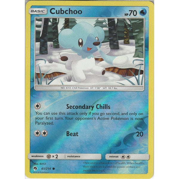 Pokemon Cubchoo - 61/214 - Common Reverse Holo Card - SM8 Lost Thunder