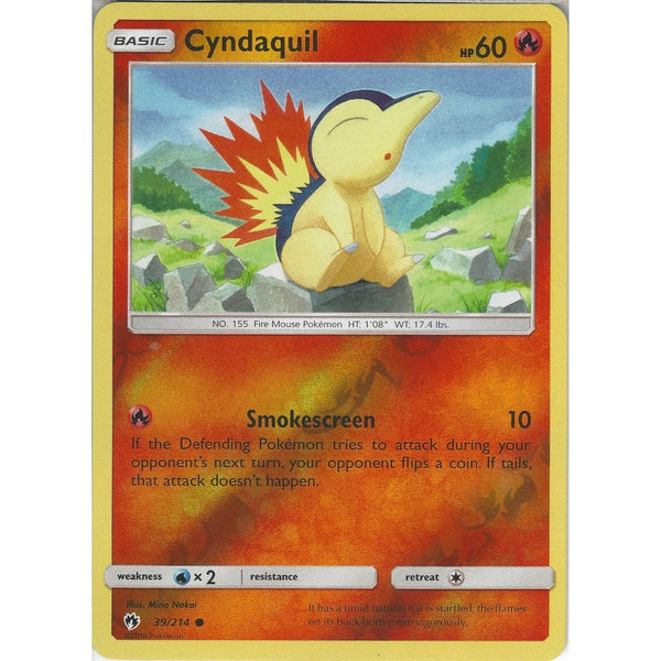 Pokemon Cyndaquil - 39/214 - Common Reverse Holo Card - SM8 Lost Thunder