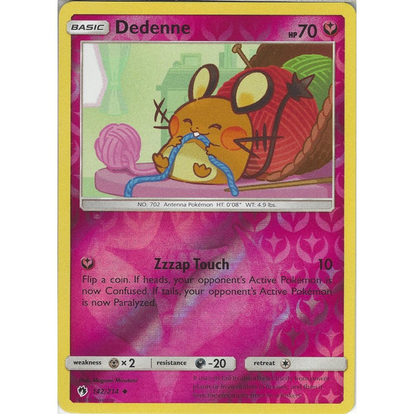 Pokemon Dedenne - 142/214 - Uncommon Reverse Holo Card - SM8 Lost Thunder