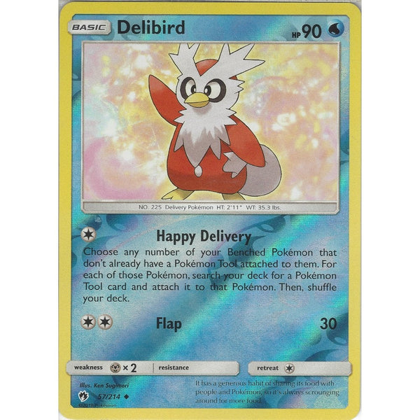 Pokemon Delibird - 57/214 - Uncommon Reverse Holo Card - SM8 Lost Thunder