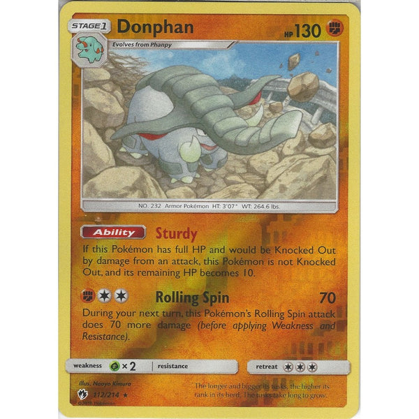 Pokemon Donphan - 112/214 - Rare Reverse Holo Card - SM8 Lost Thunder