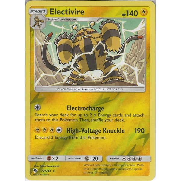 Pokemon Electivire - 72/214 - Rare Reverse Holo Card - SM8 Lost Thunder