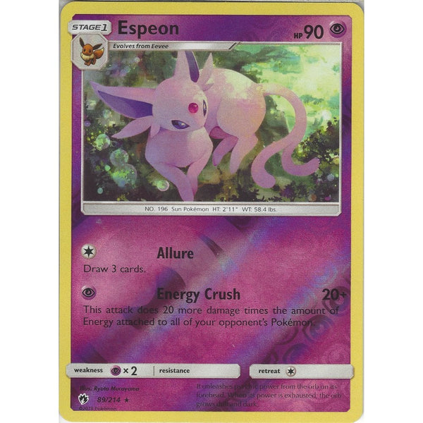 Pokemon Espeon - 89/214 - Rare Reverse Holo Card - SM8 Lost Thunder
