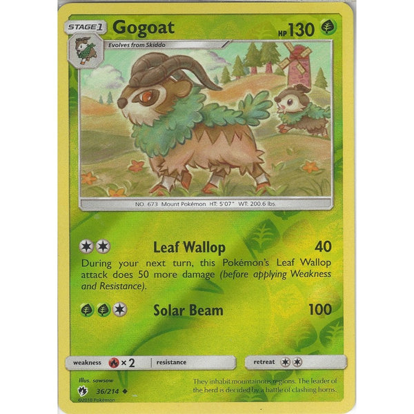 Pokemon Gogoat - 36/214 - Uncommon Reverse Holo Card - SM8 Lost Thunder