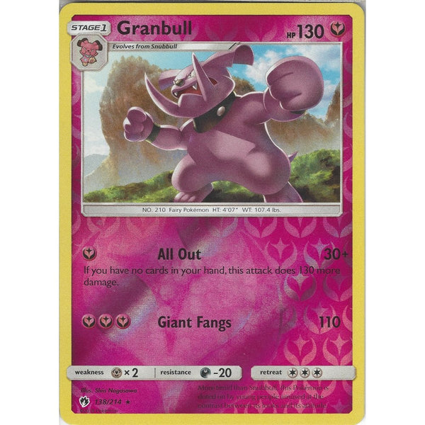 Pokemon Granbull - 138/214 - Rare Reverse Holo Card - SM8 Lost Thunder