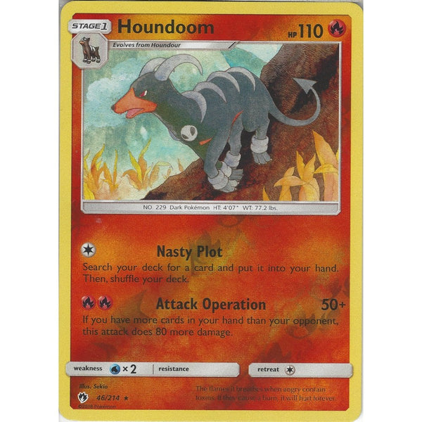 Pokemon Houndoom - 46/214 - Rare Reverse Holo Card - SM8 Lost Thunder