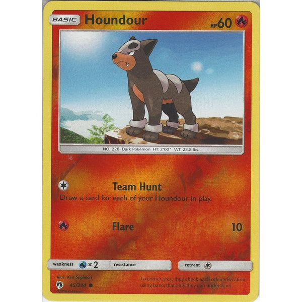 Pokemon Houndour - 45/214 - Common Reverse Holo Card - SM8 Lost Thunder