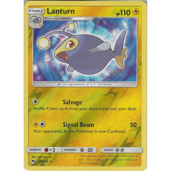 Pokemon Lanturn - 74/214 - Rare Reverse Holo Card - SM8 Lost Thunder