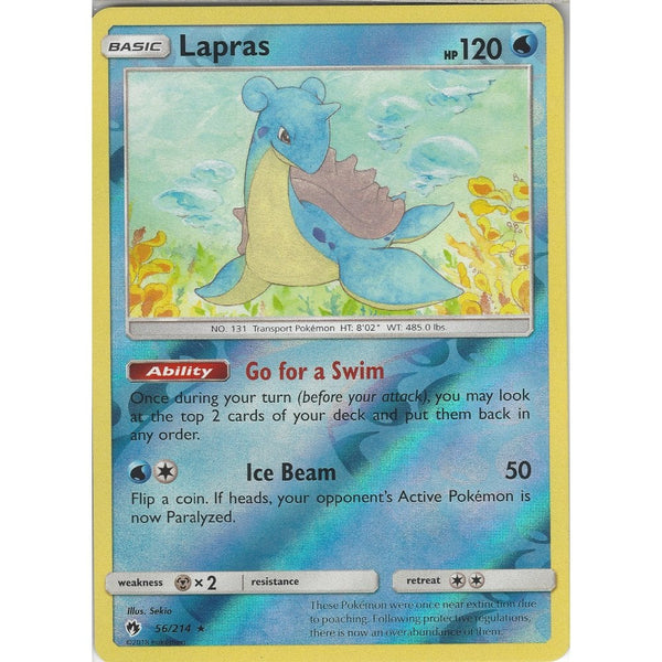 Pokemon Lapras - 56/214 - Rare Reverse Holo Card - SM8 Lost Thunder