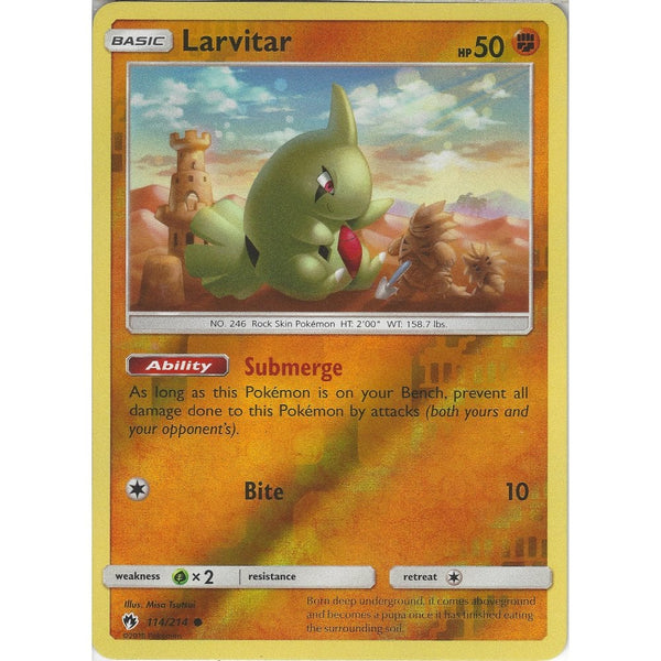 Pokemon Larvitar - 114/214 - Common Reverse Holo Card - SM8 Lost Thunder
