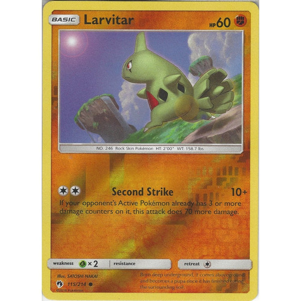 Pokemon Larvitar - 115/214 - Common Reverse Holo Card - SM8 Lost Thunder