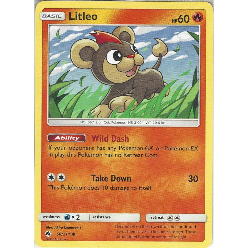 lion pokemon card Pokemon Litleo - 50/214 - Common Card - SM8 Lost Thunder
