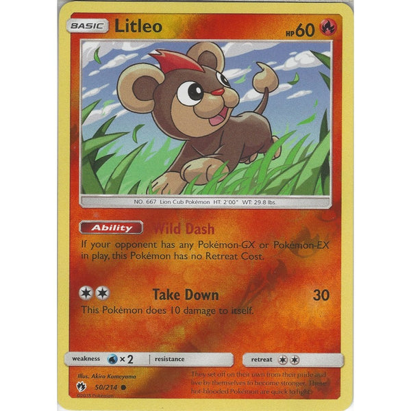 Pokemon Litleo - 50/214 - Common Reverse Holo Card - SM8 Lost Thunder
