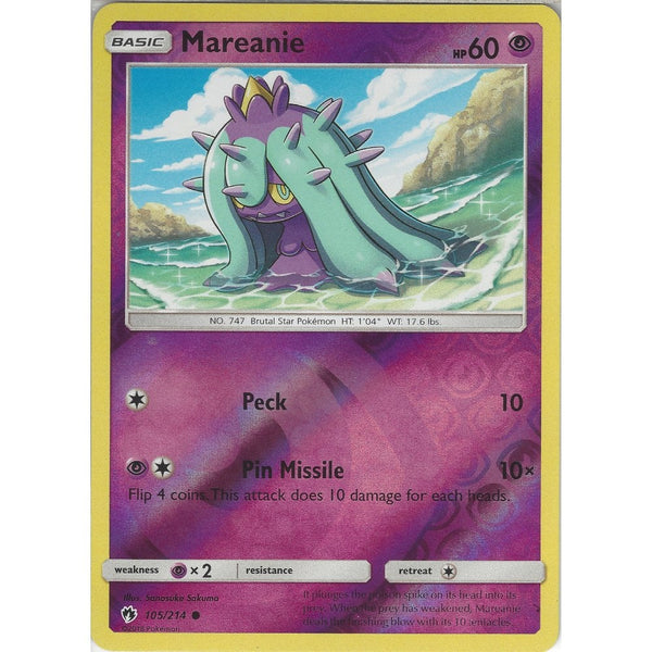 Pokemon Mareanie - 105/214 - Common Reverse Holo Card - SM8 Lost Thunder