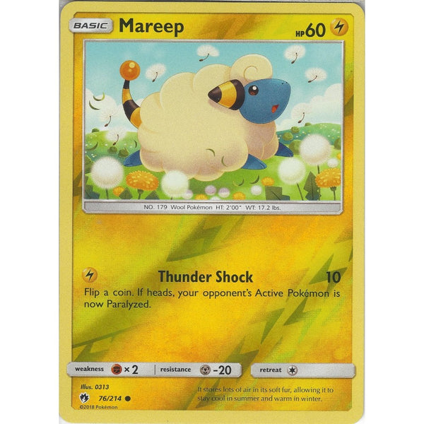 Pokemon Mareep - 76/214 - Common Reverse Holo Card - SM8 Lost Thunder