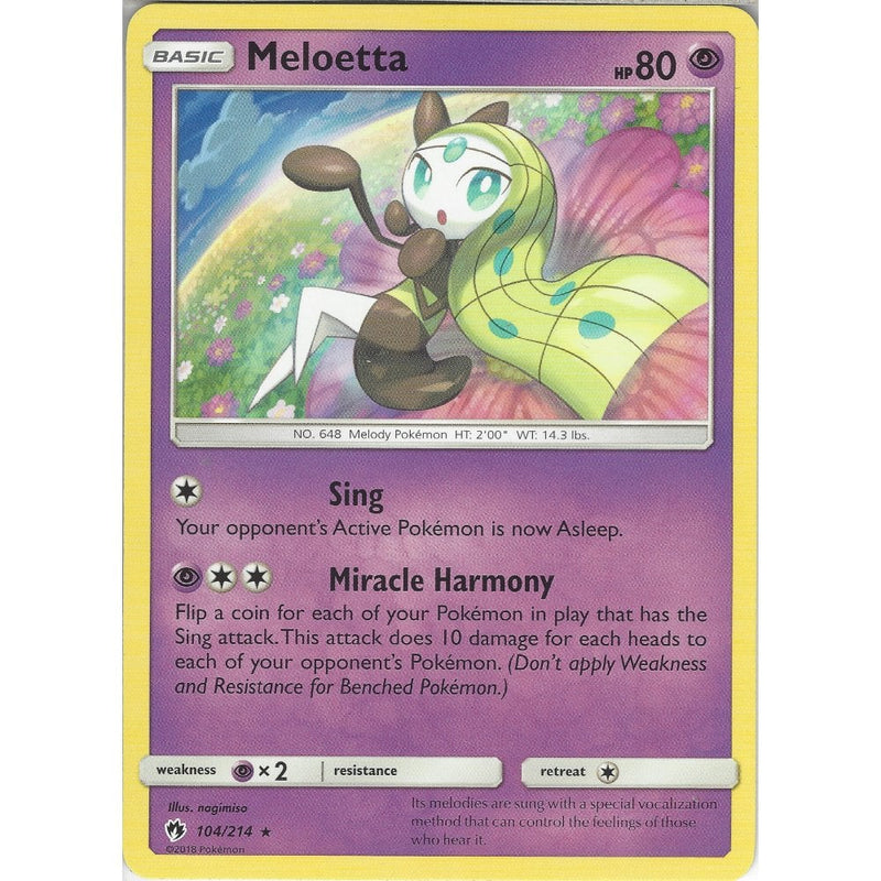 Pokemon Meloetta - 104/214 - Rare Card - SM8 Lost Thunder