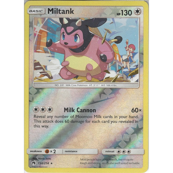 Pokemon Miltank - 158/214 - Rare Reverse Holo Card - SM8 Lost Thunder