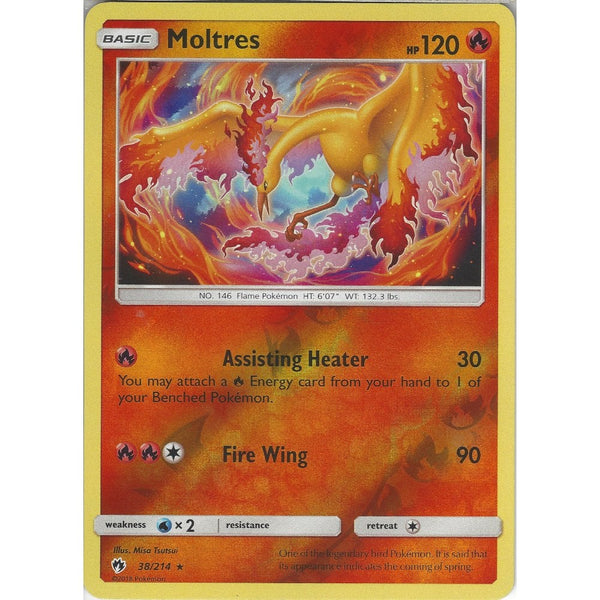 Pokemon Moltres - 38/214 - Rare Reverse Holo Card - SM8 Lost Thunder