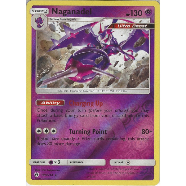 Pokemon Naganadel - 108/214 - Rare Reverse Holo Card - SM8 Lost Thunder