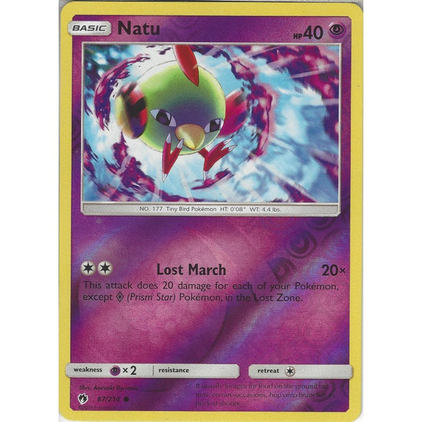 Pokemon Natu - 87/214 - Common Reverse Holo Card - SM8 Lost Thunder