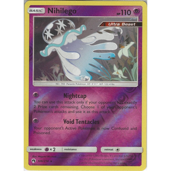 Pokemon Nihilego - 106/214 - Rare Reverse Holo Card - SM8 Lost Thunder