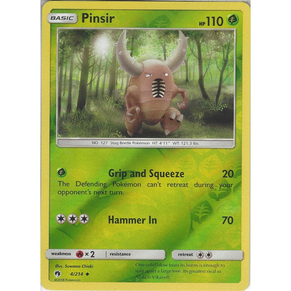 Pokemon Pinsir - 4/214 - Uncommon Reverse Holo Card - SM8 Lost Thunder