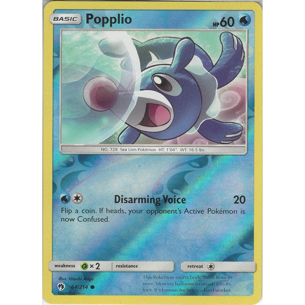 Pokemon Popplio - 64/214 - Common Reverse Holo Card - SM8 Lost Thunder