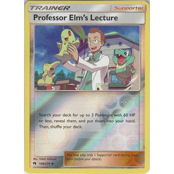 Pokemon Professor Elm's Lecture - 188/214 - Uncommon Reverse Holo Card - SM8 Lost Thunder