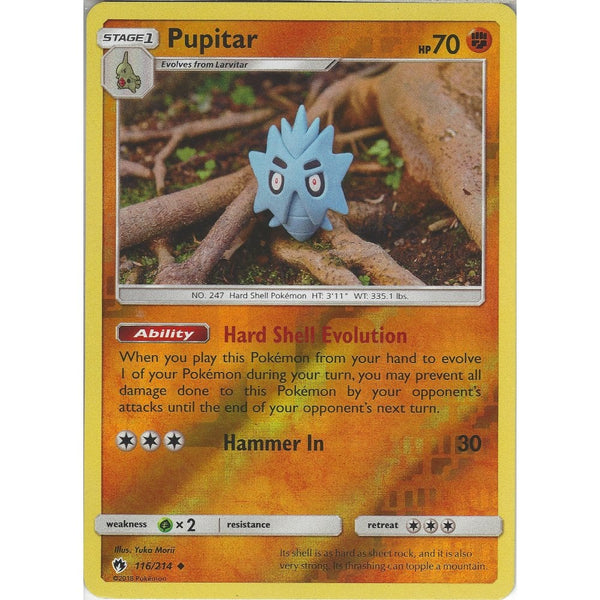 Pokemon Pupitar - 116/214 - Uncommon Reverse Holo Card - SM8 Lost Thunder