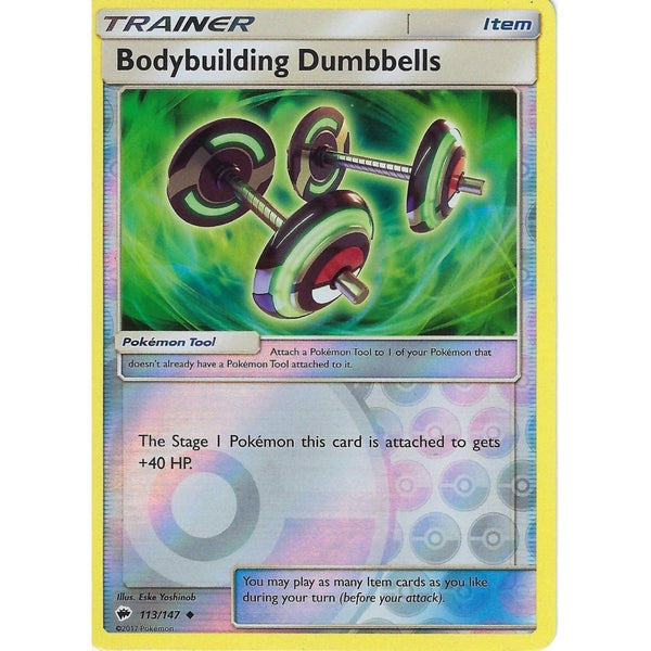 POKEMON S&amp;M BURNING SHADOWS TRAINER: BODYBUILDING DUMBBELLS - 113/147 - Reverse Holo