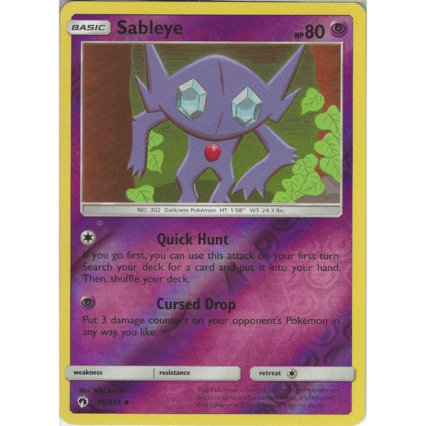 Pokemon Sableye - 96/214 - Uncommon Reverse Holo Card - SM8 Lost Thunder