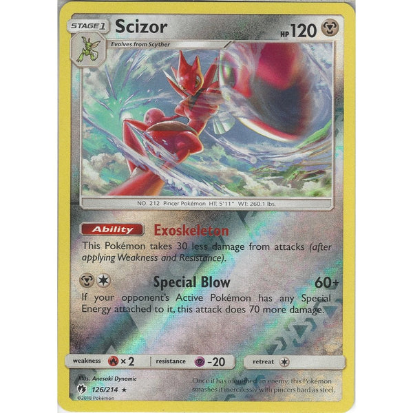 Pokemon Scizor - 126/214 - Rare Reverse Holo Card - SM8 Lost Thunder