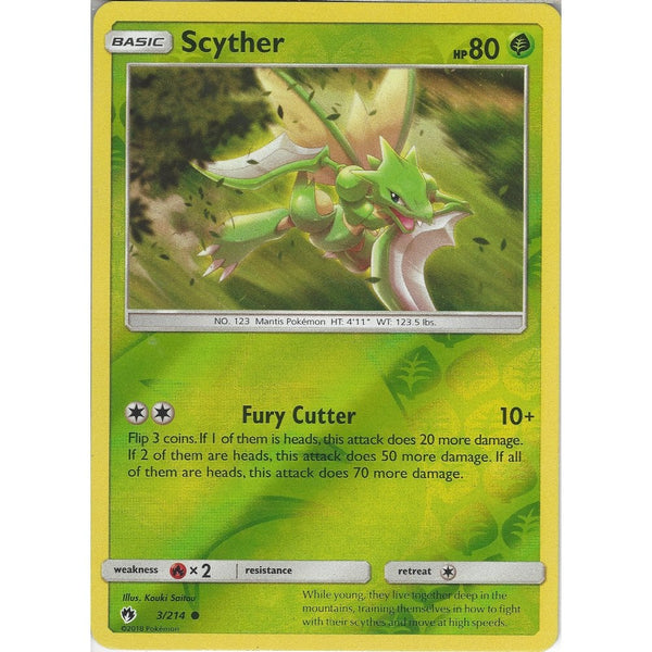 Pokemon Scyther - 3/214 - Common Reverse Holo Card - SM8 Lost Thunder