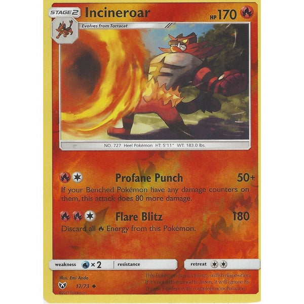 Pokemon Shining Legends Card: INCINEROAR - 17/73 - Reverse Holo