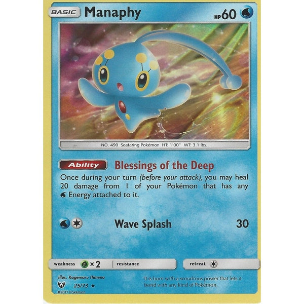 Pokemon Shining Legends Card: MANAPHY - 25/73 - Rare Holo