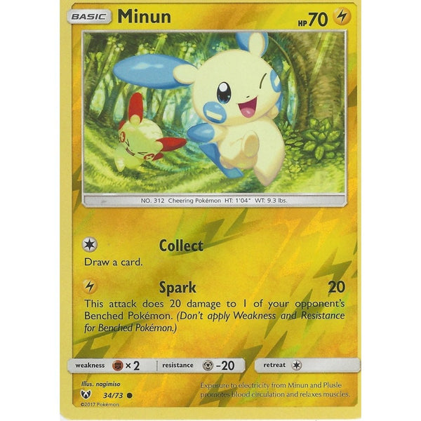 Pokemon Shining Legends Card: MINUN - 34/73 - Reverse Holo