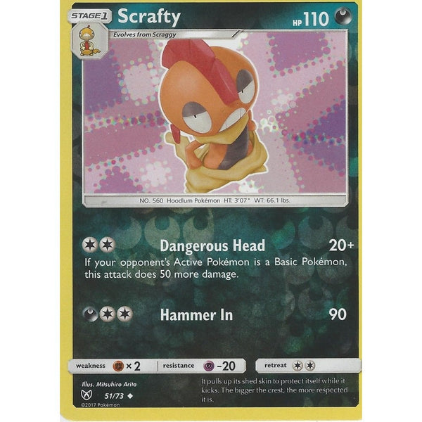 Pokemon Shining Legends Card: SCRAFTY - 51/73 - Reverse Holo