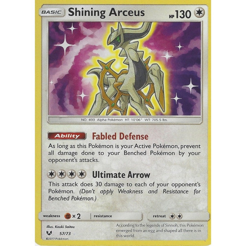 Pokemon Shining Legends Card: SHINING ARCEUS - 57/73 - Rare Holo - Recaptured LTD Pokemon Shining Legends Card: SHINING ARCEUS - 57/73 - Rare Holo - Recaptured LTD