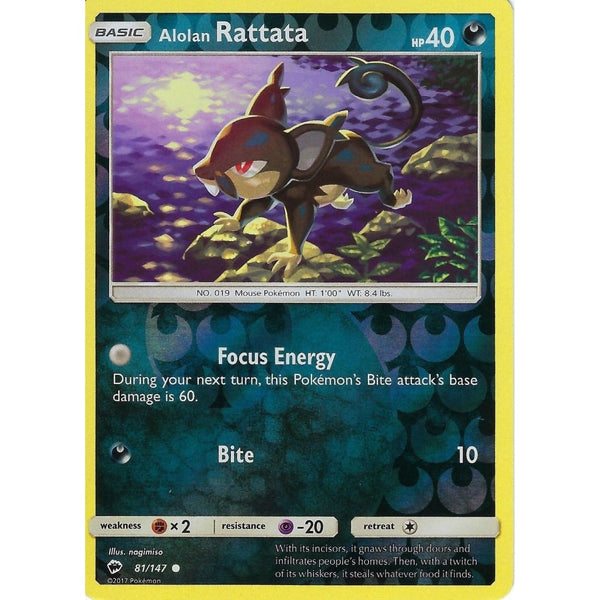 Pokemon SM-3 Burning Shadows: ALOLAN RATTATA - 81/147 - Reverse Holo