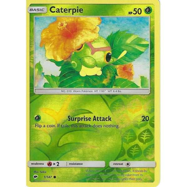 Pokemon SM-3 Burning Shadows: CATERPIE - 1/147 - Reverse Holo