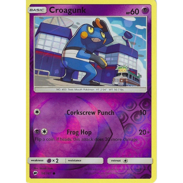 Pokemon SM-3 Burning Shadows: CROAGUNK - 54/147 - Reverse Holo