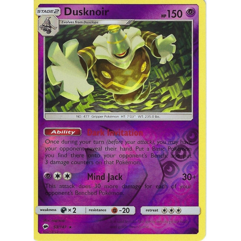 Pokemon SM-3 Burning Shadows: DUSKNOIR - 53/147 - Reverse Holo - Recaptured LTD Pokemon SM-3 Burning Shadows: DUSKNOIR - 53/147 - Reverse Holo - Recaptured LTD